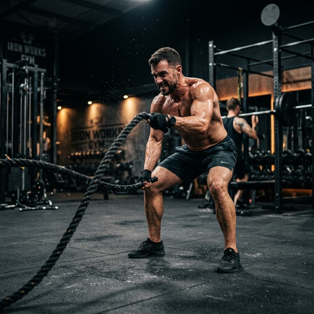 Man with battle ropes